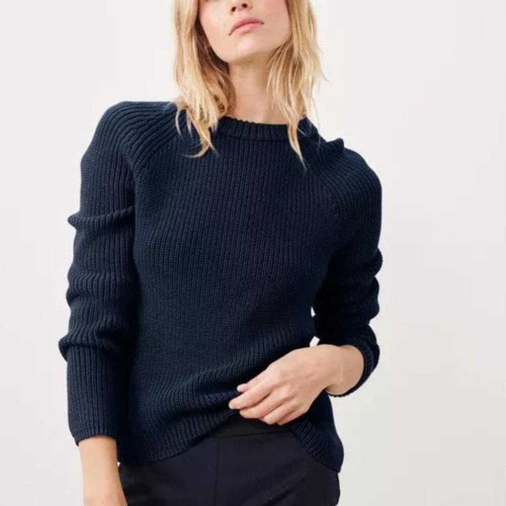 Jenni Kayne Cotton Fisherman Sweater, Navy Small
